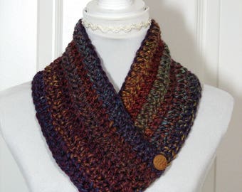 CROCHET SCARF PATTERN Crochet Cowl Button Scarf Neckwarmer