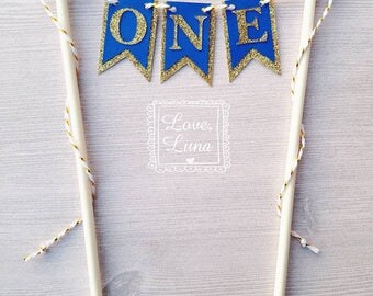 Royal Blue & Gold Crown Cake Topper | Royal Blue and Gold 1st Birthday Cake Topper | Royal Blue and Gold ONE Cake Topper | Royal Birthday