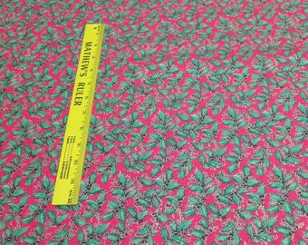 Holly on Red Cotton Fabric