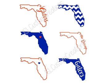 Florida SVG, eps, DXF, png Cut Files for Silhouette, Cricut, Vectors, Digital Download, Gators, Swamp, Football, College, State Shapes, 6