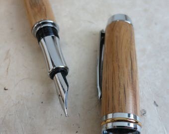 Morley Recycled Whiskey Barrel Oak Fountain Pen in brass/chrome finish