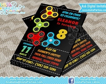 Spinners Invitations birthday party fidget, Fidgety Spinner Invitation, hand spinner party invites boy girl, red spinner pink Personalized