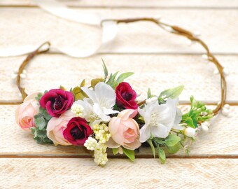 Spring Wedding flower crown Floral headband Bridal hair wreath Flower Girl Crown Floral Hair Wreath Wedding flower halo Bridal hair wreath