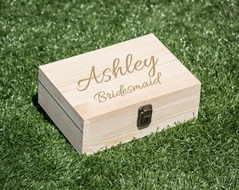 Bridesmaid Gift Box, Maid of Honor Wood Box, Wood Memory Box, Photo Box, Jewelry Box, Box for Letters Notes, Bridesmaid Proposal, Mother