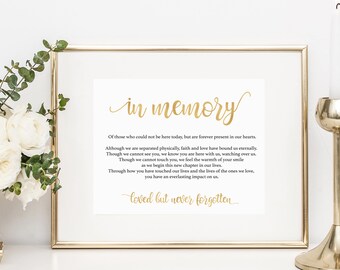 Gold In Memory Sign - In Loving Memory Sign, Memory Sign, Gold Wedding Sign, Wedding Printable - Downloadable wedding #WDH812324