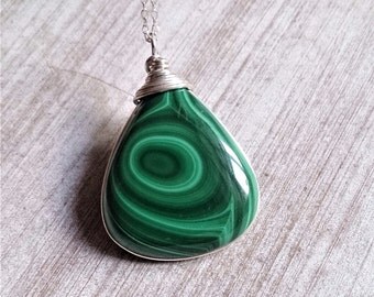 Malachite Necklace , Malachite pendant,Malachite silver pendant, Healing Stone, Silver, Gemstone,Gift for her,Healing Crystal, heart chakra