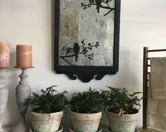 Aged Mirror ~ Antiqued Mirror ~ Wall Mirror ~ Wall Decor ~ Wall Art ~ Dark Gray Vintage Mirror ~ Bird on Limb