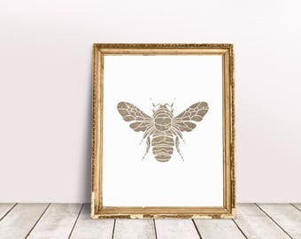 SALE - Marble Effect Bee Print, Wall Art, Bee Print, Insect Print, Marble Look Print, Printable Print