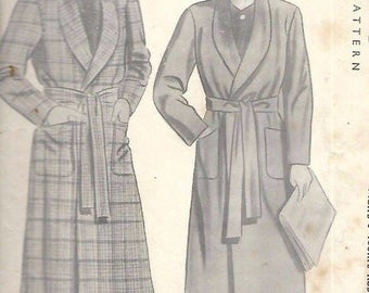 Vintage 1940's Sewing Pattern Debonair Men's Dressing Gown Robe WWII WW2