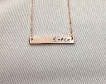 Silver - Gold - Rose Gold - Customized Hand-Stamped Horizontal Bar Necklace - Beads - Personalized