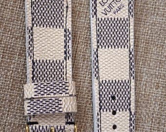 lv watch strap, apple watch strap, lv damier azur straps, apple watch band, louis vuitton straps, lv canvas strap, handmade straps