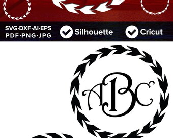 Arrow Circle Feather Monogram Frame Set 05 - Arrow Circle SVG Cut File, DXF, Png, Eps, Pdf, Ai, Cricut, Silhouette Studio