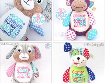 Personalised Teddy Bears, Cubby teddy bear, Embroidered Baby Teddy, New baby gift, Harlequin Cubbies