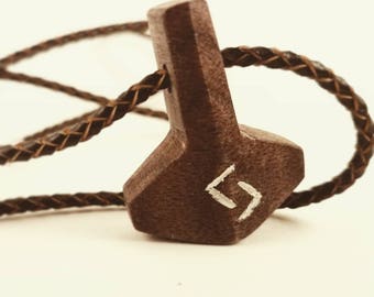 Wooden Thor's Hammer Pendant and Necklace