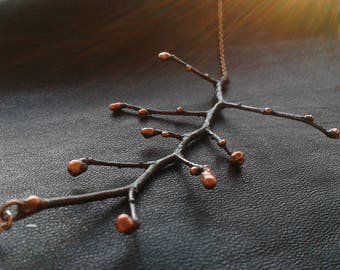Copper twig, twig necklace, copper necklace, electroformed twig, spring necklace, electroplated, nature inspired, contrast necklace