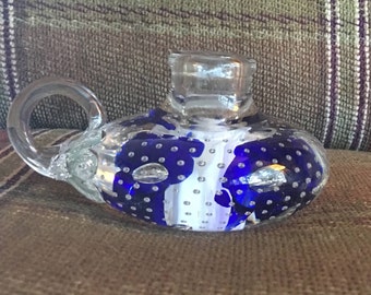 Joe St Clair Paperweight candle holder and chamberstick blue flowers