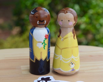 Beauty & the Beast Peg Doll Set, Wooden Toddler Toy, Belle and Beast, Beauty and the Beast Toys, Birthday Gift, Toddler Gift, Kids Gift