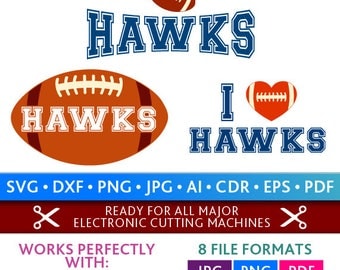 Hawks SVG School Football Team, Football mom sister Cheer Cheering Svg, Cut File Silhouette Studio Cricut Svg Dxf Jpg Png Eps Pdf Ai Cdr