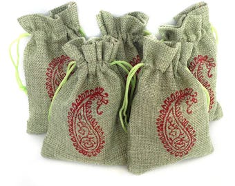 Gift pouch Drawstring Bag Paisley gifts Drawstring pouch Hessian Favor gift bags Hessian pouch Jute bag Burlap favour bags Jute gift bags