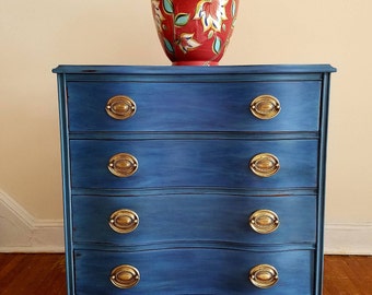 FREE SHIPPING! Refinished hand painted refurbished dresser, chalk painted, distressed dresser, furniture, blue dresser
