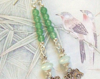 Silver beads jade lucite elephant earrings