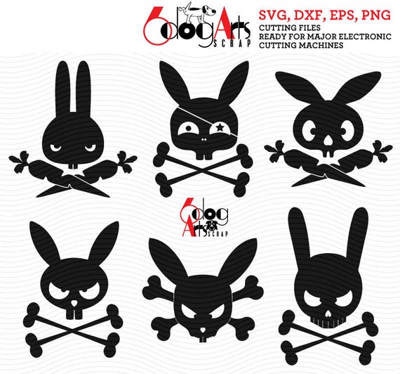 6 Rabbit Bunny Skulls Vector Digital Cut Files SVG DXF