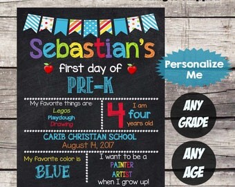 First Day of PRE-K Sign - First Day of School sign - First Day of School Chalkboard Printable Personalized Back to School Sign ANY grade #2