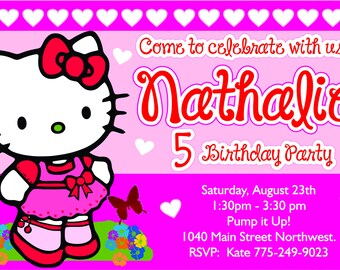Hello Kitty, Kitty birthday invitation, Kitty birthday,Kitty invitation,Hello Kitty party