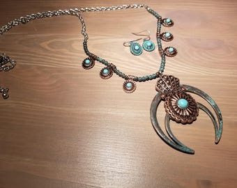 Turquoise Squash Blossom Necklace w/ Earrings