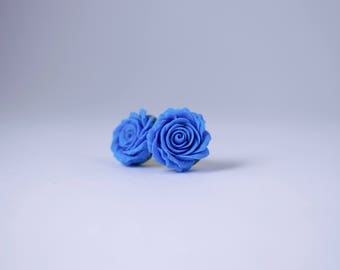 Rose Earrings; Soft Blue
