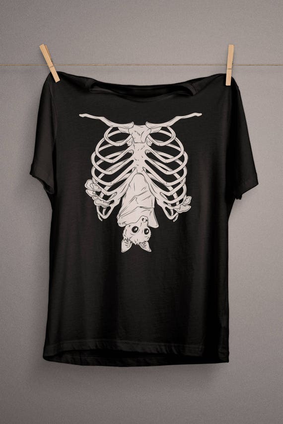 Cute Bat in Rib Cage T-Shirt Pastel Goth Shirt for the