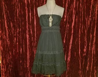 Black Strapless Dress w/Lace Trim, Small XS Witchy Gothic Lolita