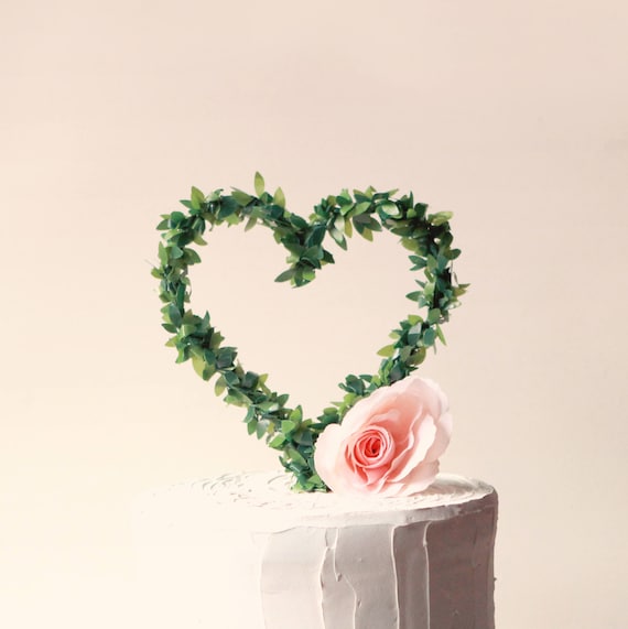 Leaf Heart Cake Topper Rustic Wedding Woodland Top Leaf Heart Cake Topper Rustic Wedding Woodland Top