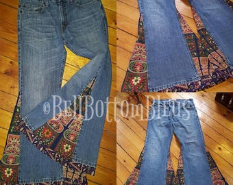 Bell Bottoms Patch Worked Denim Jeans Custom Made Men's