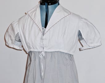 Readymade Regency High Collar Summer Spencer, White Dobby Stripe With Pink Floral Trim, 39" Bust
