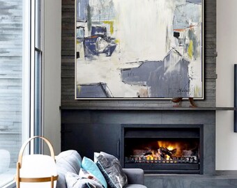 Original Large 36 x 36 Oil Painting Square Abstract Art White Blue Modern Wall Decor Contemporary Art Design Painting by Sky Whitman