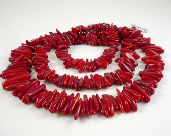 Red Coral Necklace Long Red Coral Necklace Bright Red Bamboo Coral Necklace Long Red Coral Strand Long Coral Necklace Chunky Coral Necklace