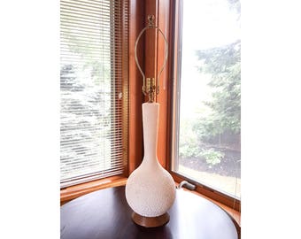Mid-Century Modern Lamp White Lava Glaze Pottery Restored