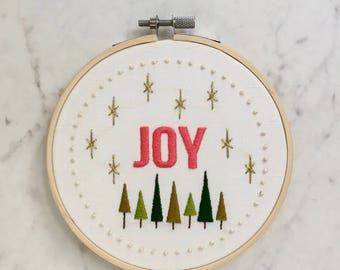 Joy Embroidery Pattern | Modern Hand Embroidery Kit | Beginning Embroidery | Christmas Embroidery Design | Holiday Decoration | Gift Idea