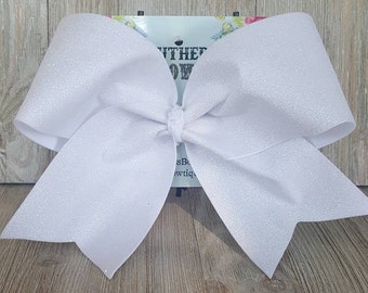 White Glitter Cheer Bow, White Cheer Bow, White Sparkle Cheer bow, White Bow, Glitter Cheer bow, Cheer Bow, Glitter bow, sparkle bow