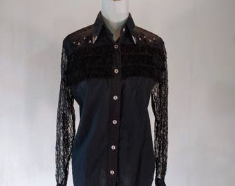 black lace button down shirt