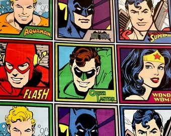 DC Super Heroes fabric, DC comics, Justice League fabric, Cartoon Heroes 100% cotton fabric for Quilting, crafting and all sewing projects.