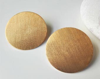 Gold Large Disc Earrings, Minimalist Earrings, Brass Earrings, Gold Plated Earrings, Round Stud Earrings, Geometric Earrings,Gift For Her