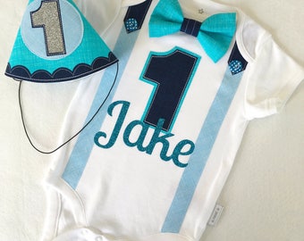 Baby Boys First Birthday Outfit Blues Theme
