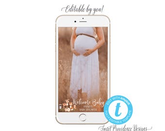 Baby Shower SNAPCHAT filter, Editable Geofilter, Woodland Floral filter, Baby Shower Invitation, Snapchat filter, Templett, Instant Download