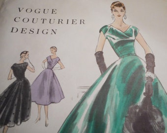 Vintage 1950's Vogue No. 868 Couturier Design Evening Dress Sewing Pattern Size 12 Bust 30