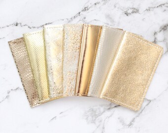 Natural leather credit card wallet. Business card case. Double credit card holder. Metallic leather wallet.Sparkly gold and metallic