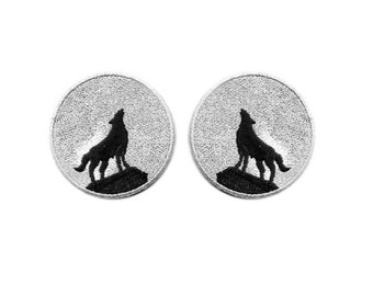 Wolf - Full Moon - Howling Wolf - Embroidered Iron On Patch - Set Of 2
