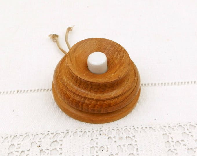 Antique French Turned Wooden Doorbell with Ceramic Switch, Wood Door Bell, Front Door Intercom Switch, Vintage Electricity Components