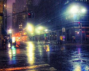 Manhattan Print, NYC Picture, Night Landscape, New York Print, NYC Street Photo, Rain Print, NYC Photo, New York City, Nyc Night Photography